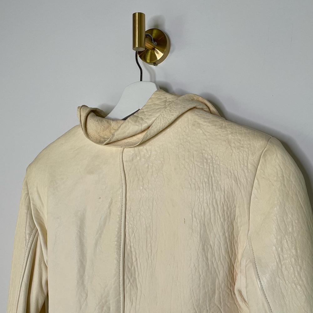 Jacket | 90s Vintage Podoll Cropped Leather Coat Butter Yellow Ruffle  **RARE** - Picture 6 of 16